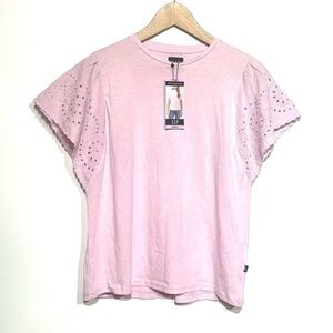 GAP Flutter Sleeve Eyelet Top Tee T-shirt small Lavender Blouse Purple NWT